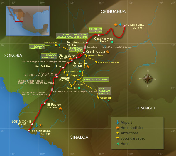 El Chepe Train Route Map Luxury Trains, Los Mochis To Chihuahua, The Copper Canyon - El Chepe